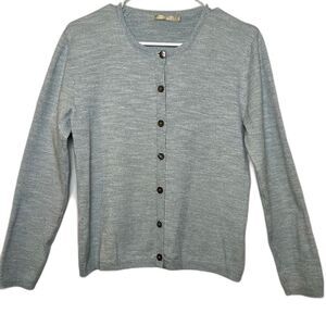 G2000 Heathered Blue Green Wool Blend Cardigan Size M Quiet Luxury Minimalist